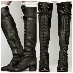 NEW Free People Lace Up Joe Boots Black Leather